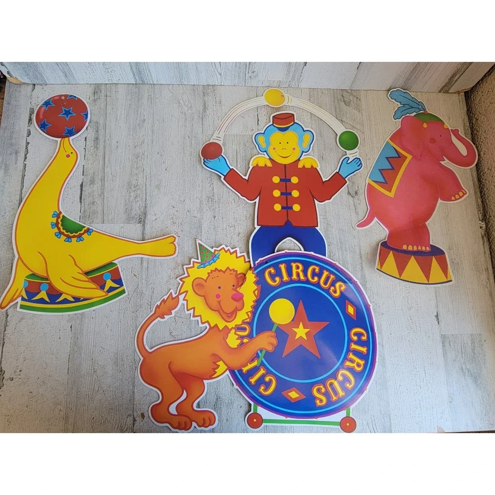 Vintage Bristle circus paper large hanging seal monkey lion elephant set